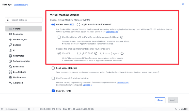 Docker Desktop for Macの設定画面